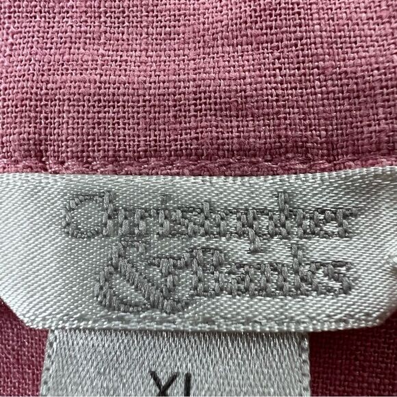 Christopher & Banks Linen Cotton Blend Pink Short Sleeve Layering Button Blouse - Picture 9 of 12